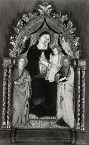 Anonimo — Maestro del 1399 (Giovanni di Tano Fei) - sec. XIV/ XV - Madonna con Bambino in trono tra santa Maria Maddalena e san Matteo — insieme